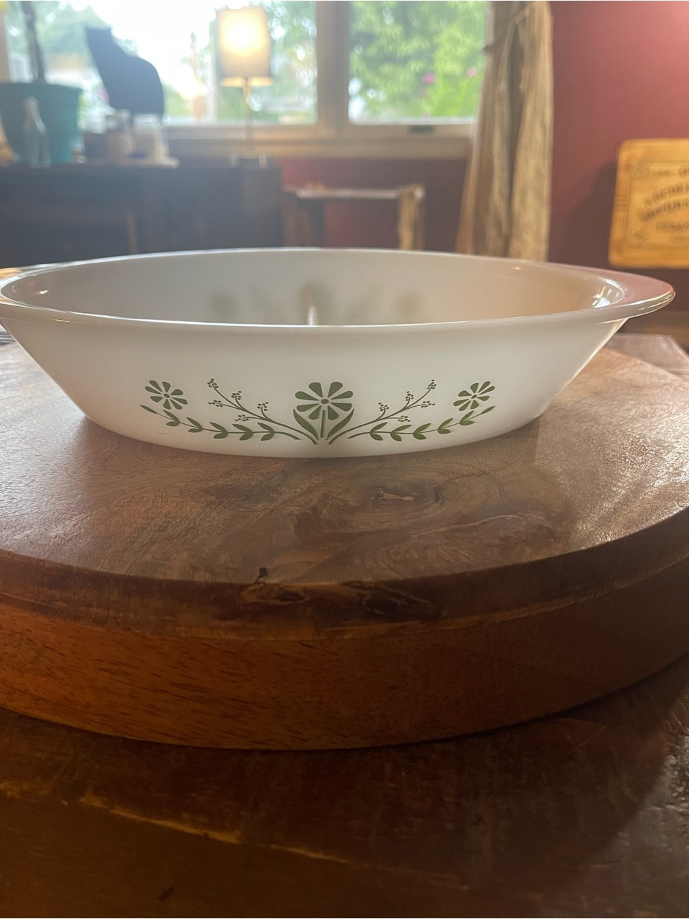 Glassbake White and Green Floral Baking Dish - Classic Milk Glass